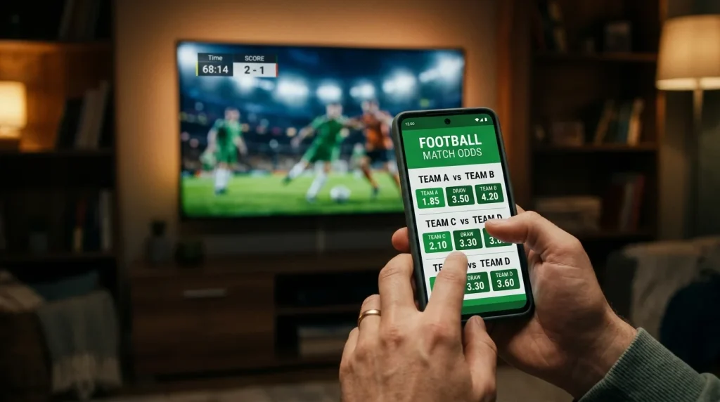 Smartphone mostrando una app de apuestas con mercados de la Serie A en directo