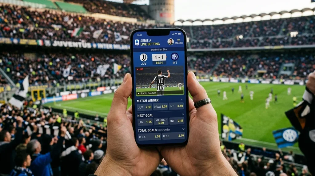 Pantalla con diferentes tipos de bonos de apuestas aplicables a partidos de la Serie A