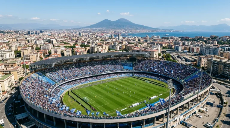 Estadio Diego Armando Maradona de Napoles con datos de cuotas del Napoli campeón
