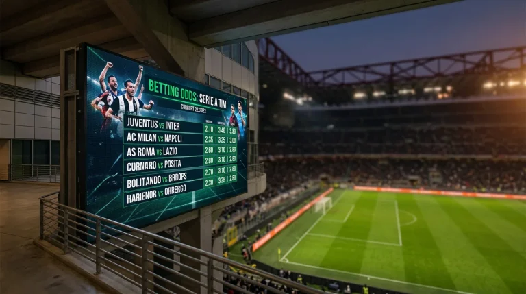 Cuotas de apuestas en la Serie A italiana en una pantalla de estadio